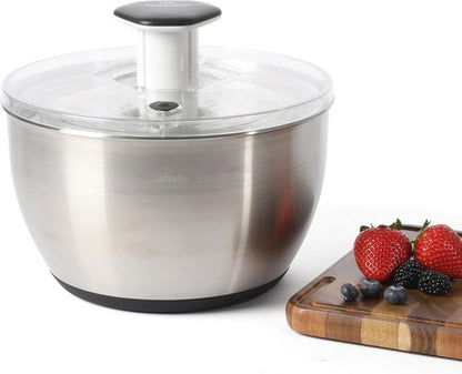 Calphalon Aero 6.3 Qt Stainless Steel Salad Spinner - Efficient Fruit & Vegetable Washer | Easy Straining