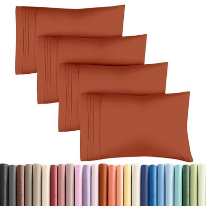 Queen Pillow Cases Set of 4 - Ultra Soft Hotel Quality Pillowcase Covers - Comfy, Cozy & Wrinkle Free - Shrink, Stain & Fade Resistant - Machine Washable Pillow Protectors - 4 Piece Set - Terracotta