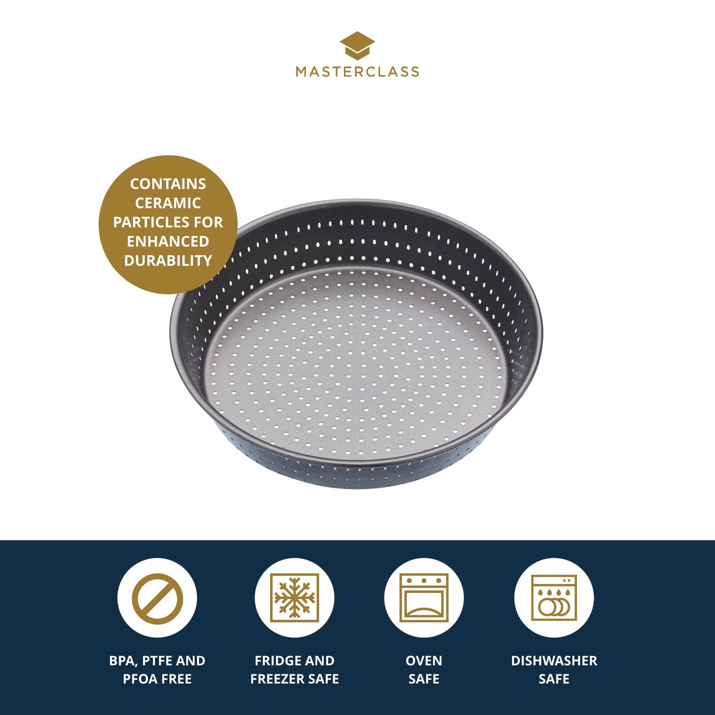 MasterClass Master Class Crusty Bake Non-Stick 23cm Fluted Round Flan/Quiche Tin, Grey