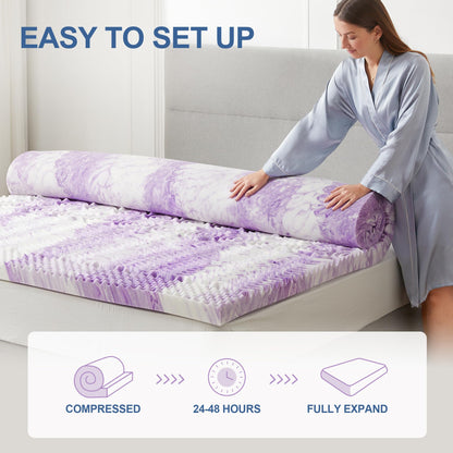 Eiayeebil 4 Inch Memory Foam Mattress Topper, 5-Zone Twin XL Mattress Pad Gel Infused Bed Foam Topper for College Dorm, Soft Bed Topper Purple, CertiPUR-US Certified, Twin XL Size