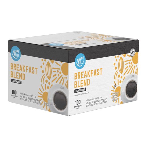 Amazon Brand - Happy Belly Light Roast Coffee Pods, Breakfast Blend, Compatible with Keurig 2.0 K-Cup Brewers, 100 Count