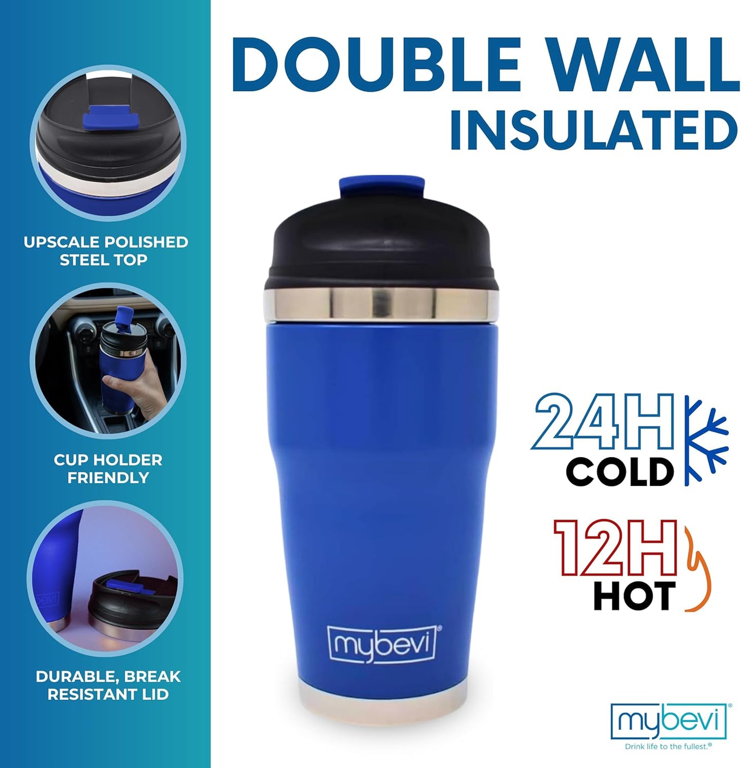 Retro Wave Insulated Tumbler - Triple-Layer Vacuum Stainless Steel Coffee & Tea Travel Cup | 12 oz Matte Navy, Spill-Resistant Lid