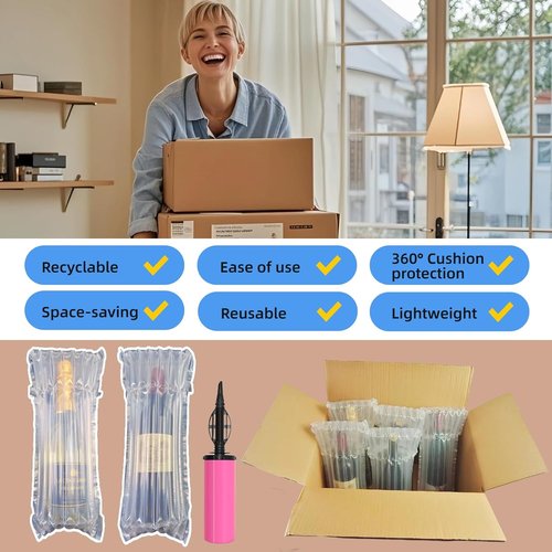 10 Pack 65um Thick Inflatable Bottle Shipping Packaging Alternative to Wine Boxes for Shipping Bottle Shipper Wine Packaging for Air Travel, Liquor Protector for Luggage Bubble Bags with Pump