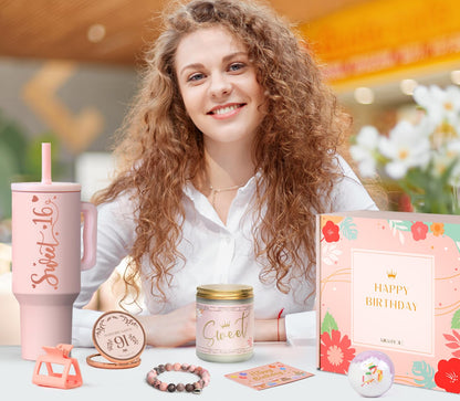Sweet 16 Gifts for Girls - 16 Year Old Girl Gifts - 16th Birthday Decorations Sweet Sixteen Gifts for Girls - 11 Pieces Unique Trendy Cool Gifts for 16 Teen, Daughter, Niece, Granddaughter