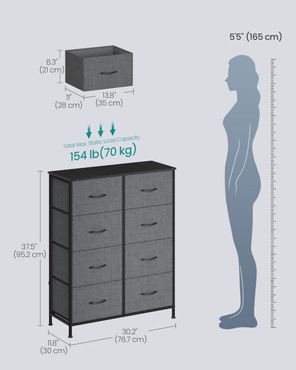 SONGMICS Dresser - Modern Chest of Drawers Storage Organizer Unit, 8 Drawer, Slate Gray