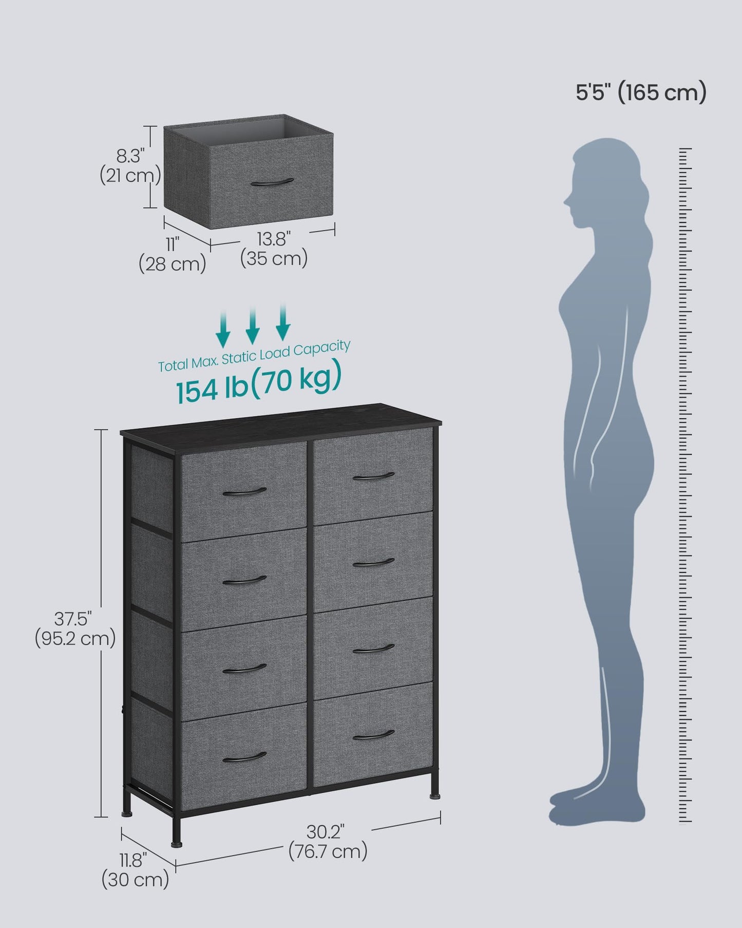 SONGMICS BELLAH Collection - Dresser for Bedroom, Chest of Drawers, Storage Organizer Unit, Closet, Entryway, Steel, 8 Drawers, Modern, Slate Gray ULGS124GN02S