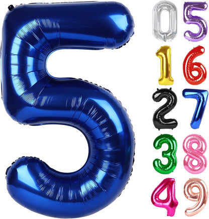 Number 5 Balloon by Night Blue - 40 Inch Giant Foil Balloon for 5th Birthday Party Decorations