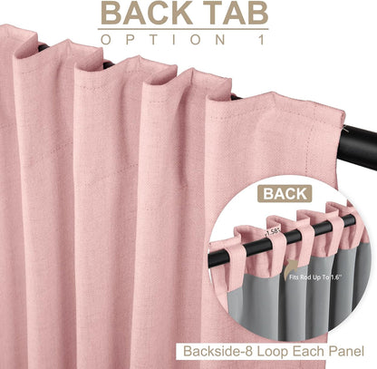 Skiennix 100% Blackout Linen Curtains - Thermal Insulated Drapes for Bedroom | 90" Long, Baby Pink, 2 Panels Set