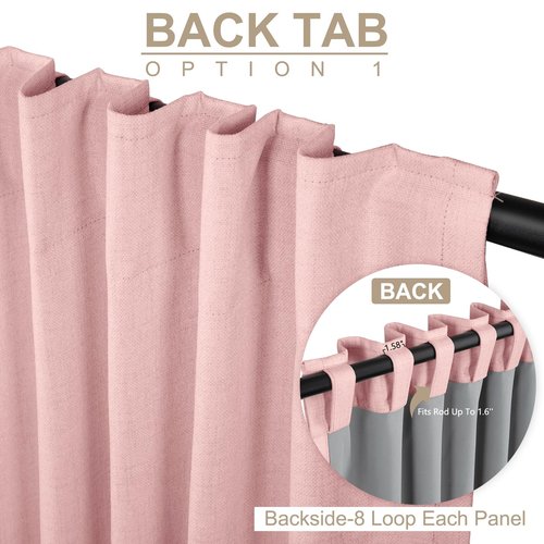 100% Blackout Shield Linen Blackout Curtains for Bedroom 96 Inches Long, Back Tab/Rod Pocket Living Room Drapes, Thermal Insulated Blackout Curtains 2 Panels Set, 50" W x 96" L,Baby Pink