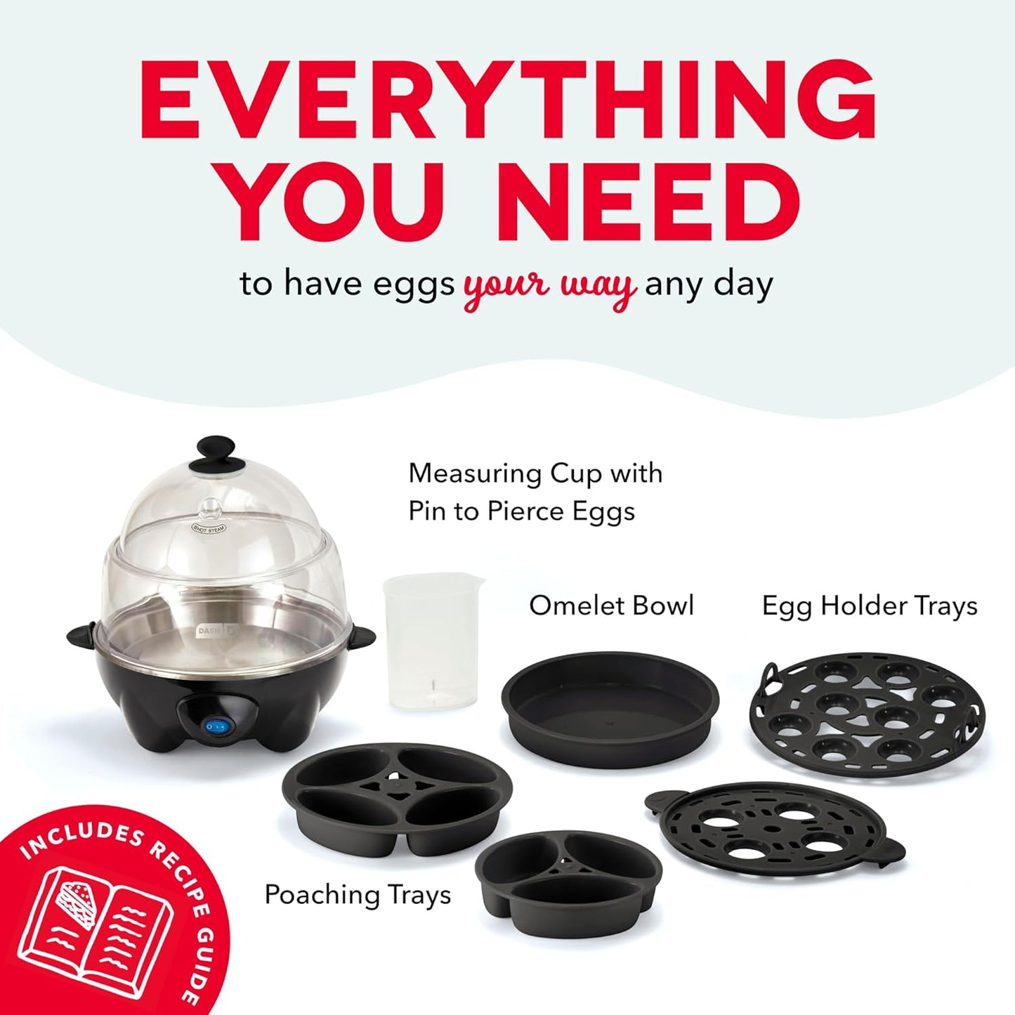 Dash Deluxe Egg Cooker - 3-in-1 Boiler, Poacher & Steamer - Holds 12 Eggs, Black | Dishwasher Safe & BPA Free
