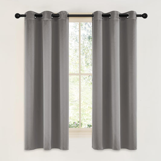 NICETOWN Room Darkening Curtains - Chrome Gray Grommet Drapes for Small Windows, 42" x 63", 2 Panels