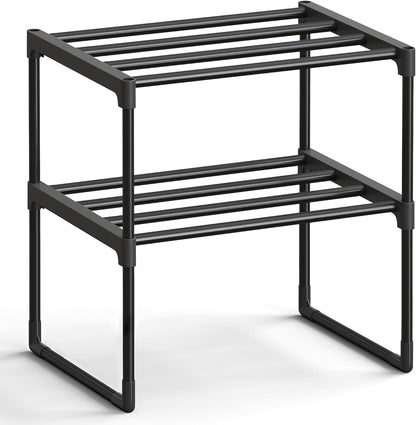 SONGMICS 2-Tier Shoe Rack - Stackable Metal Organizer for 3-6 Pairs | Black, 11.8 x 16.7 x 14.8 Inches