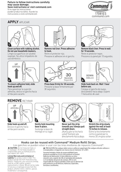Command Medium Designer Hooks - Damage-Free Wall Hook with Adhesive Strips | 9 Hooks & 12 Strips, Holds Up to 3 lb