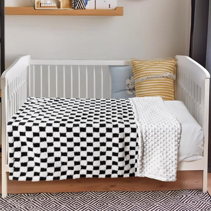 Soft Checkered Baby Blankets for Unisex Girls or Boys Breathable Gender Neutral Nursery Double Layer Blankets with Dotted Backing for Newborn Toddlers (30” X 40”)
