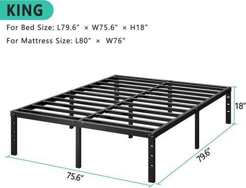 HLIPHA Metal Platform Bed Frame - 16-Inch Tall King Size | Heavy-Duty Support Slats, No Box Spring Needed, Easy Assembly - Black
