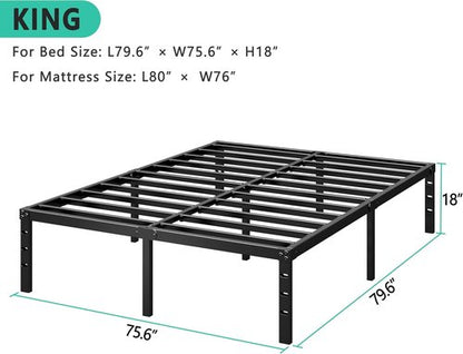 HLIPHA Metal Platform Bed Frame - 16-Inch Tall King Size | Heavy-Duty Support Slats, No Box Spring Needed, Easy Assembly - Black