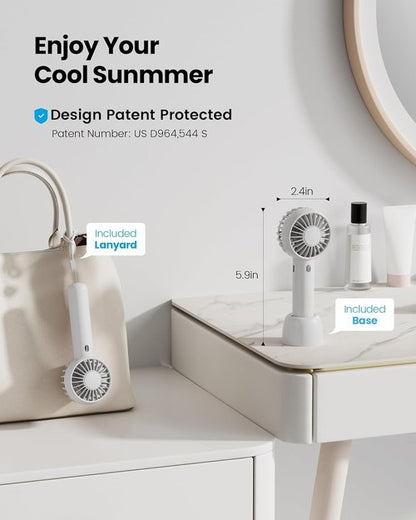 Gaiatop Mini Portable Fan - Powerful 3-Speed Handheld & Desktop Design | Lightweight USB Rechargeable, White