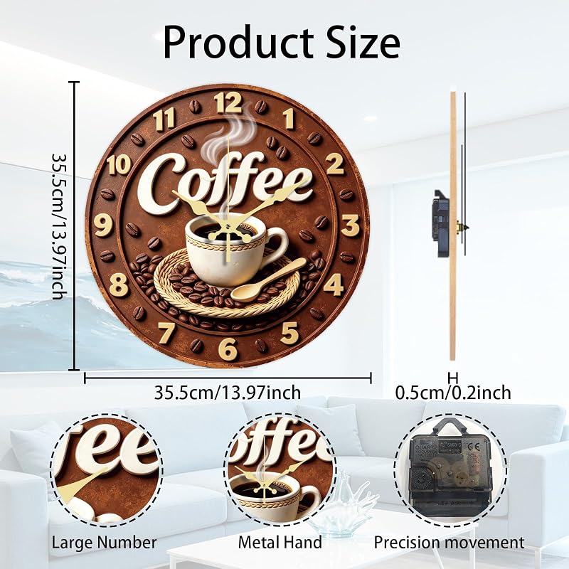 Variation of THIS listing: Coffee Pattern Coffee Wall Clock 14 Inch MDF with Golden Hands