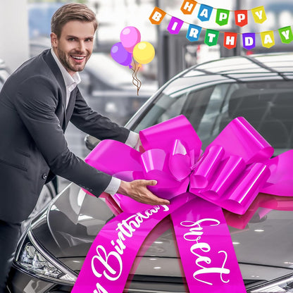 Wonderjune 30 Inch Big Car Bow - Giant Sweet 16 Birthday Gift Decoration | Rose Red Surprise Party Decor