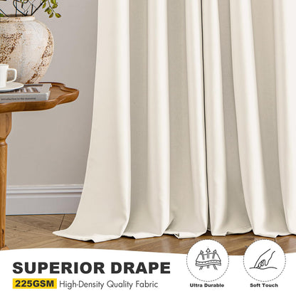 MIULEE Beige White Blackout Curtains for Bedroom Living Room 63 Inches Long 2 Panels, Thermal Insulated Room Darkening Drapes Solid Grommet Noise Reduction Light Blocking Window Treatments 40x63 Inch
