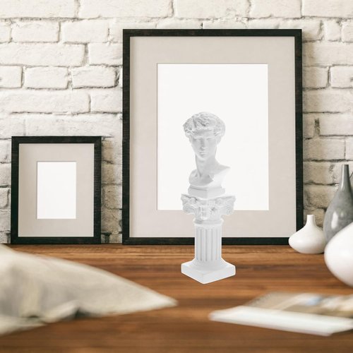 HOMSFOU Greek Statue - David Bust Resin Sculpture with Roman Pillars | Elegant Office Decor