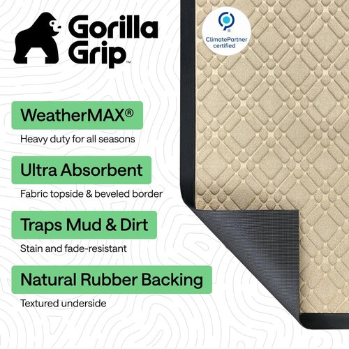 GORILLA GRIP Waterproof All-Season WeatherMAX Doormat - 35x23 Natural Rubber, Stain & Fade Resistant, Easy Clean, Modern Latte