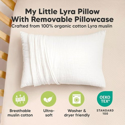 KeaBabies Toddler Pillow - Soft, Breathable Organic Cotton Muslin | 13x18 for Kids Age 2-5 (Soft White)
