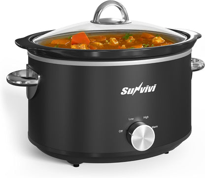 Sunvivi 4QT Small Slow Cooker - Mini Food Warmer with 3 Heating Settings & Removable Ceramic Pot | Black