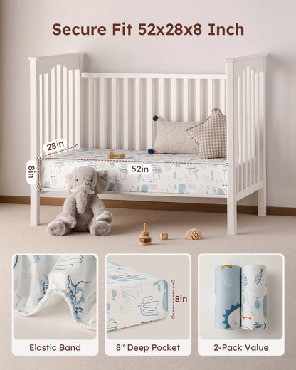 Yoofoss Baby Crib Sheets - Ultra Soft 2-Pack Fitted Sheets for Standard Crib & Toddler Mattress | Underwater World Design, 52x28