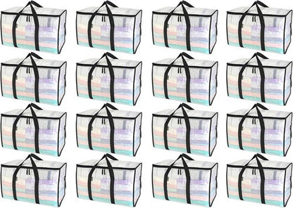 BALEINE 16-Pack Heavy-Duty Moving Bags - Oversized Storage Totes with Reinforced Handles (Clear)