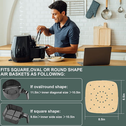 Skiennix Air Fryer Parchment Paper Liners - 200pcs Perforated, 8.5 Inch, Easy Cleanup, No Burn