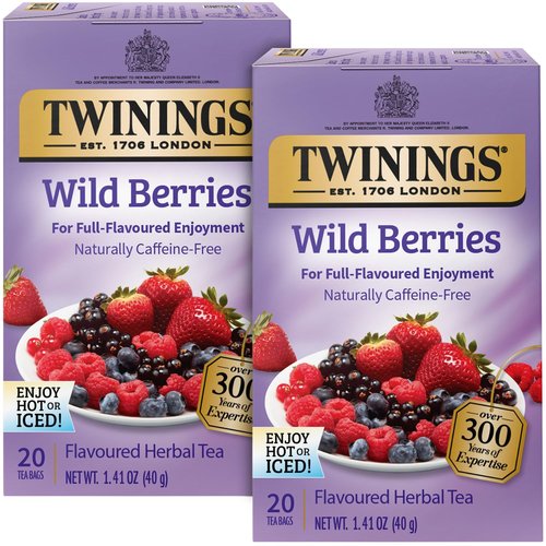 Twinings Wild Berries Tea - Naturally Caffeine-Free Herbal Infusion Bursting with Fresh and Uplifting Berry Flavours, Individually Wrapped Tea Bags, 20 Count (Pack of 2)