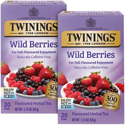 Twinings Wild Berries Tea - Naturally Caffeine-Free Herbal Infusion Bursting with Fresh and Uplifting Berry Flavours, Individually Wrapped Tea Bags, 20 Count (Pack of 2)