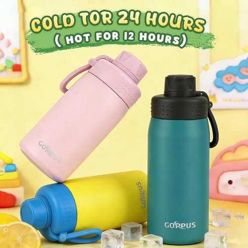GOPPUS 15oz Stainless Steel Kids Water Bottle - Leakproof & Insulated | BPA-Free, Pink