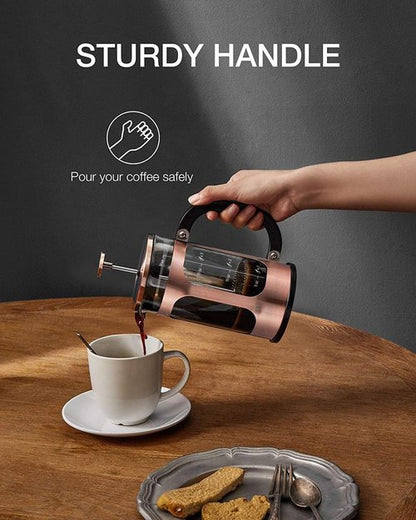 BAYKA French Press Coffee Maker - Heat Resistant Borosilicate Glass Brewer | 21 Ounce Copper Teapot