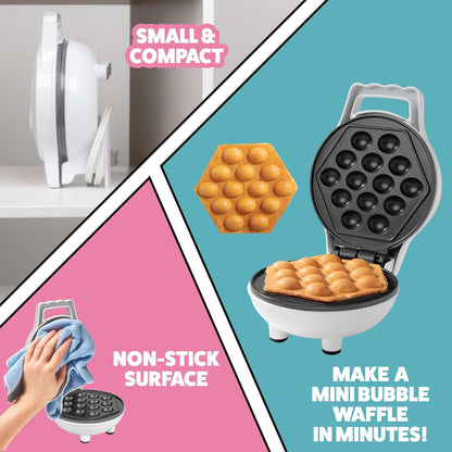 Skiennix Bubble Mini Waffle Maker - Fun Tiny Hong Kong Egg Design, 4" Non-Stick Electric Waffler | Perfect for Desserts and Dorms