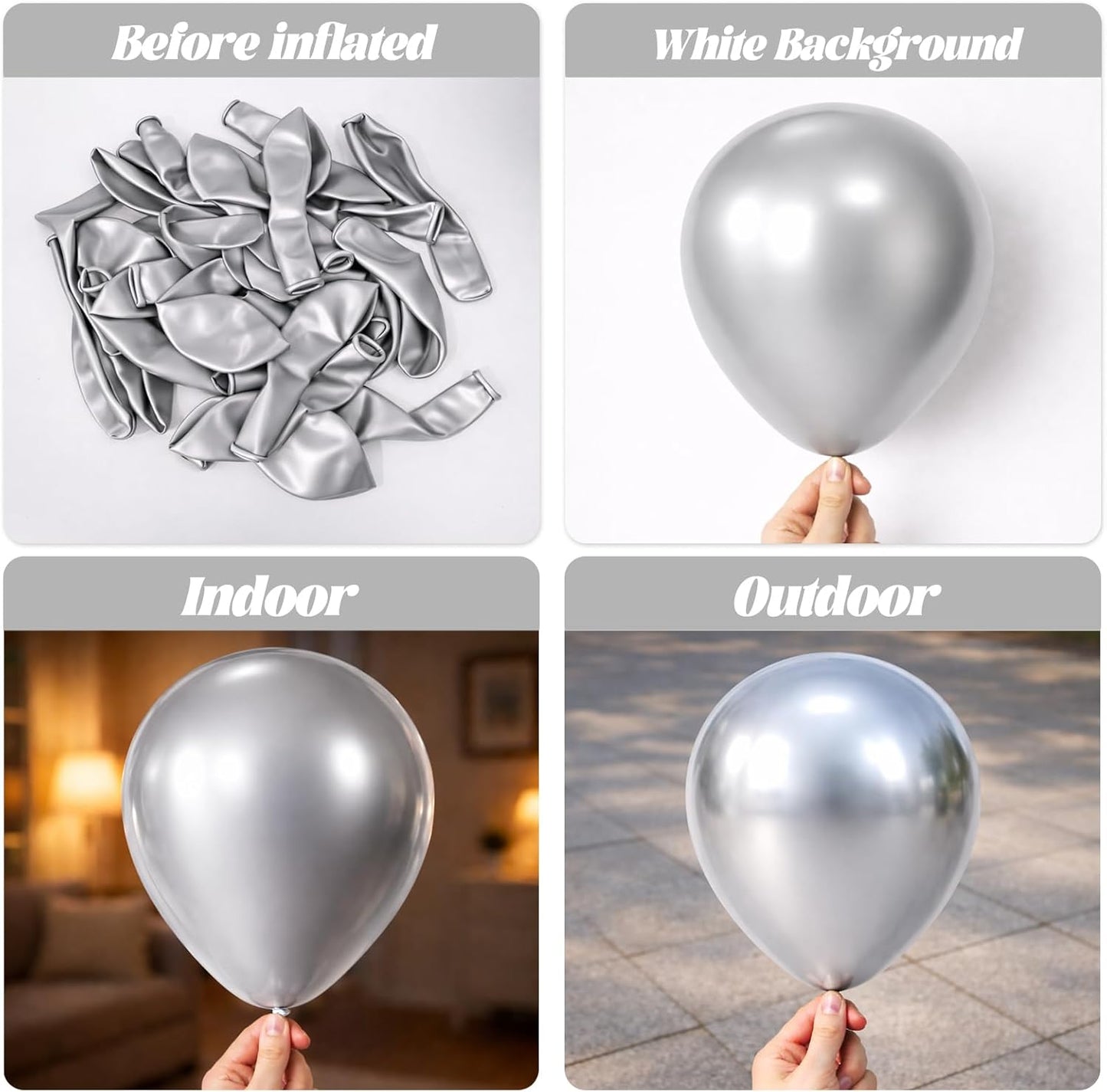 Voircoloria Metallic Silver Balloons - 12 Inch Chrome Latex Party Balloons | 66 Pack for Celebrations