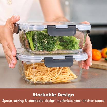 Razab Glass Food Storage Containers - Airtight & Leakproof 1200ML | Microwave, Oven, Freezer Safe, BPA Free