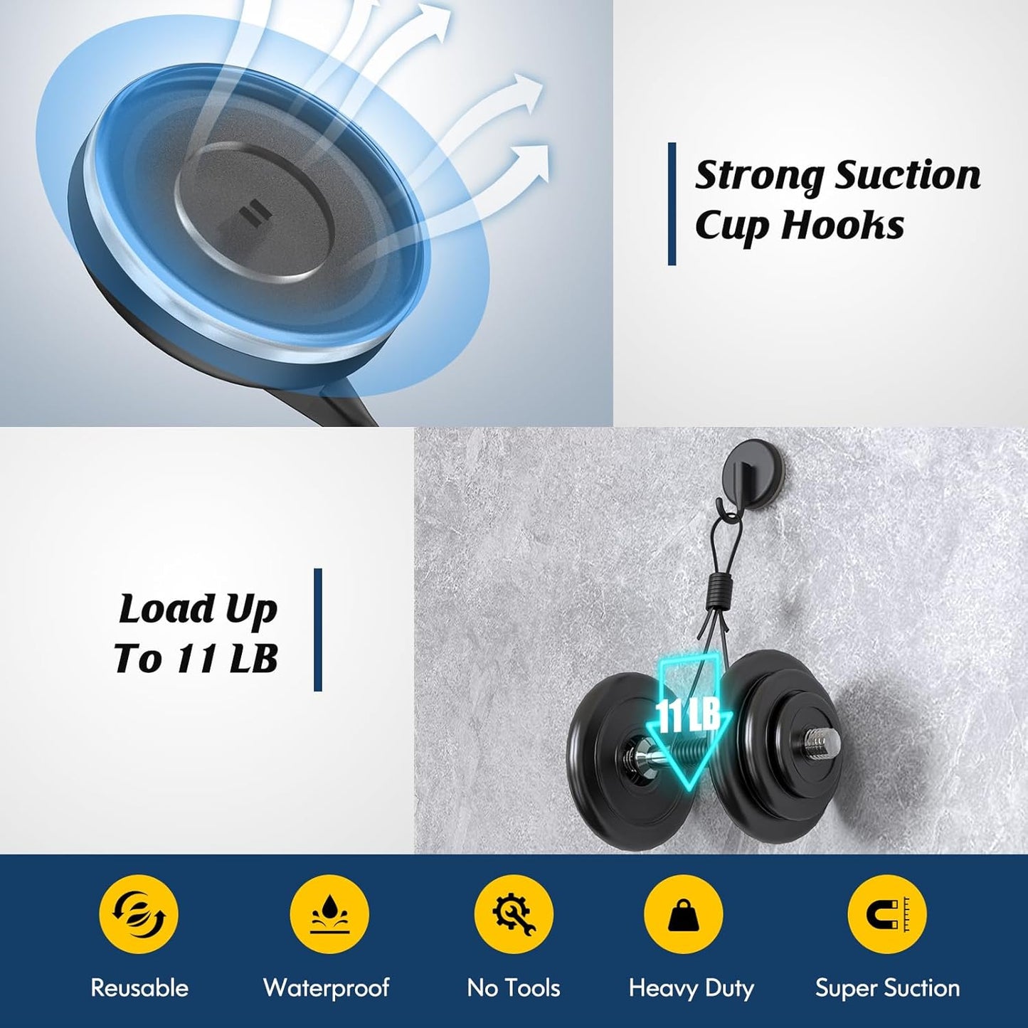 MOTAIPEAK Suction Cup Hooks - Versatile Shower Hooks for Towel & Robe Hanging | Black (2 Pack)
