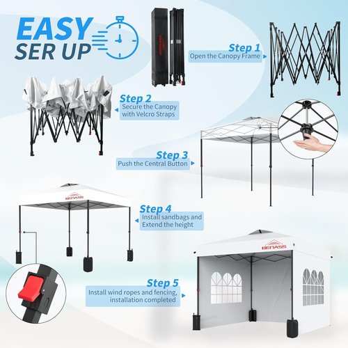10x10 Pop Up Canopy Tent by [Brand Name] - Heavy Duty with Sidewalls for Easy One-Person Setup | White