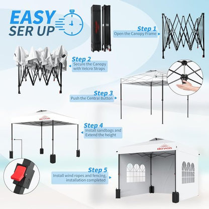 10x10 Pop Up Canopy Tent by [Brand Name] - Heavy Duty with Sidewalls for Easy One-Person Setup | White