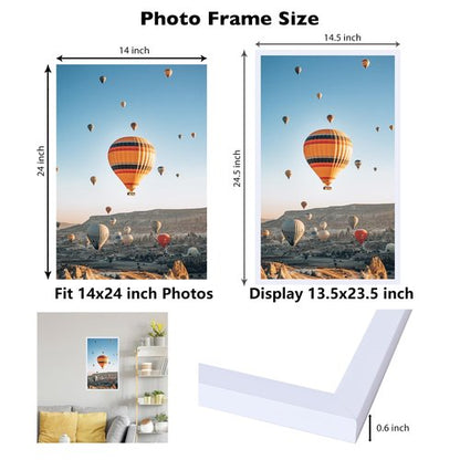 JCJMY 14x24 Picture Frame White for Poster Photo Picture, Horizontal and Vertical Formats for Wall Hanging, 14 x 24 Wall Gallery Poster Photo Frame for 14 by 24 Photos Posters, White