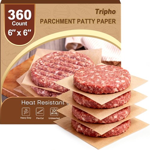 Heavy Duty Patty Paper Sheets - 360 Count Unbleached Parchment Squares for No-Stick Burger Separation | 6"x 6"