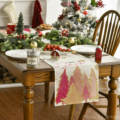 Xmas Tree Winter Table Runner 13x120 Inch - Pink (Artoid Mode)