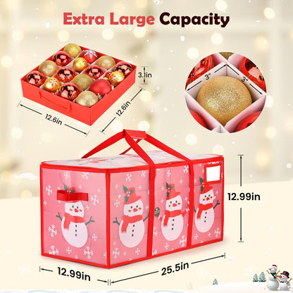 Regine Switzerland Christmas Ornament Storage Box - Waterproof, Adjustable Dividers, 128 Capacity, Dual Zippers