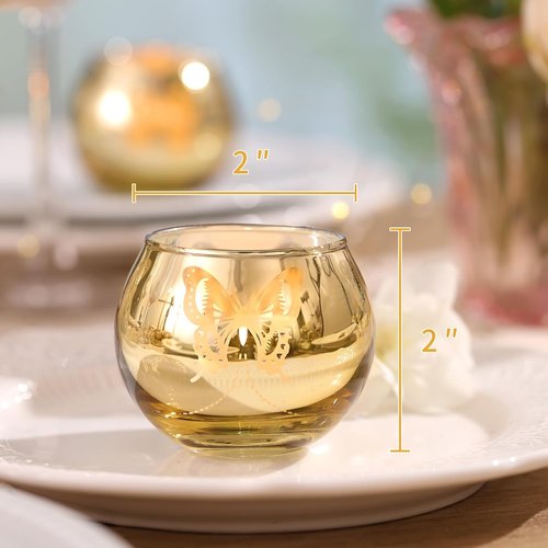 Gold Votive Candle Holders Set by [Brand Name] - 12 PCS Decorative Tea Light Holders with Butterfly Pattern for Weddings, Birthdays, and Holidays