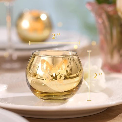 Gold Votive Candle Holders Set by [Brand Name] - 12 PCS Decorative Tea Light Holders with Butterfly Pattern for Weddings, Birthdays, and Holidays