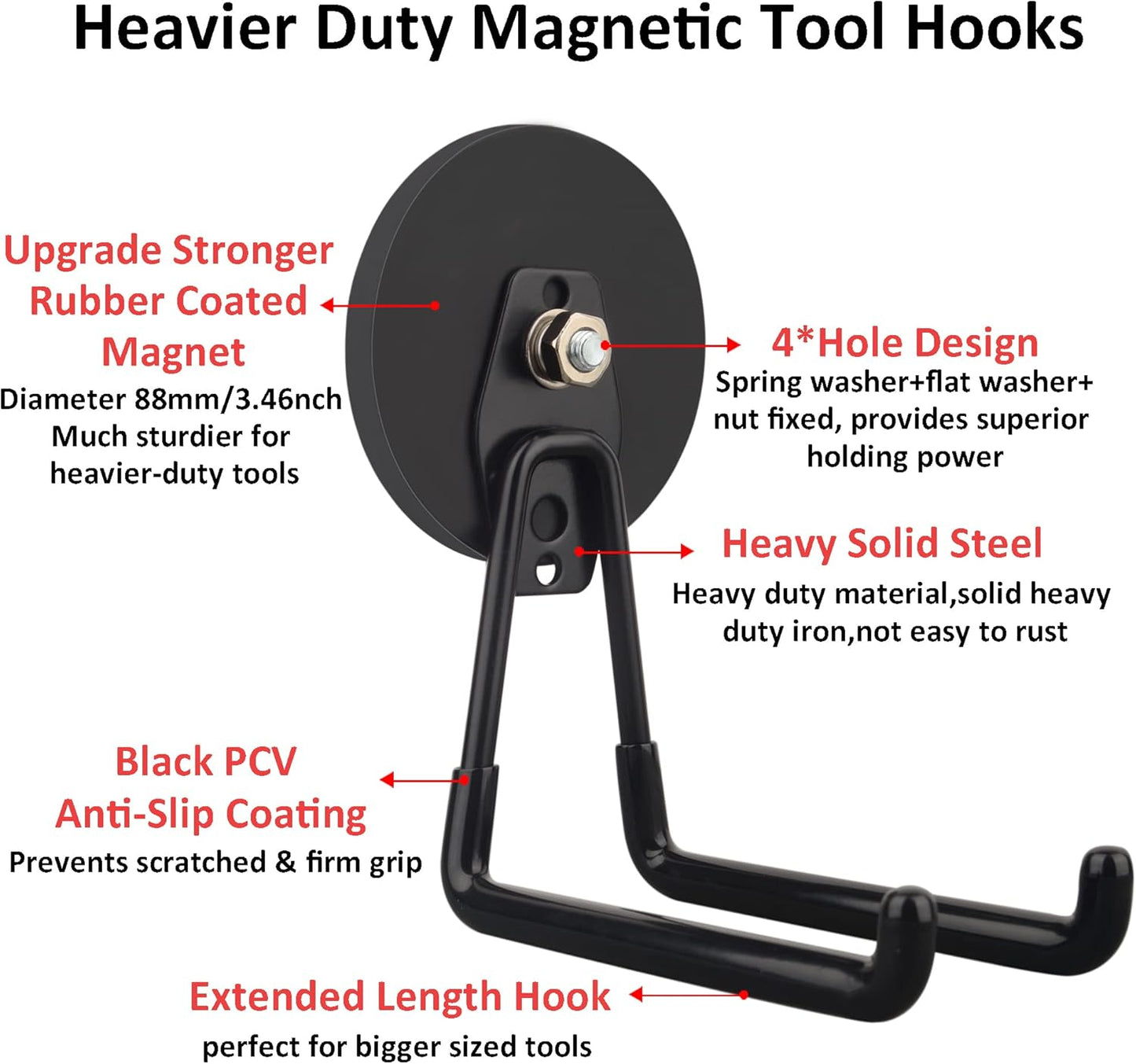 ULIBERMAGNET Heavy-Duty Magnetic Hooks - Strong 3.46-Inch Hooks for Tools & Garden Equipment | 2-Pack Black