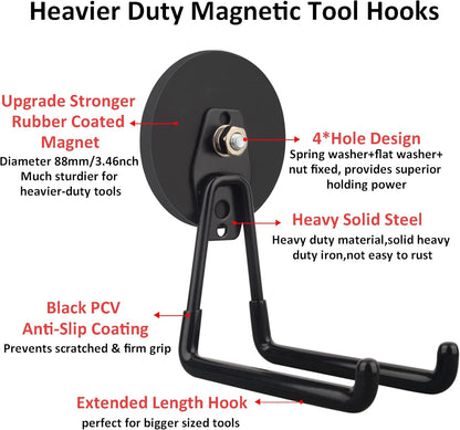 ULIBERMAGNET Heavy-Duty Magnetic Hooks - Strong 3.46-Inch Hooks for Tools & Garden Equipment | 2-Pack Black