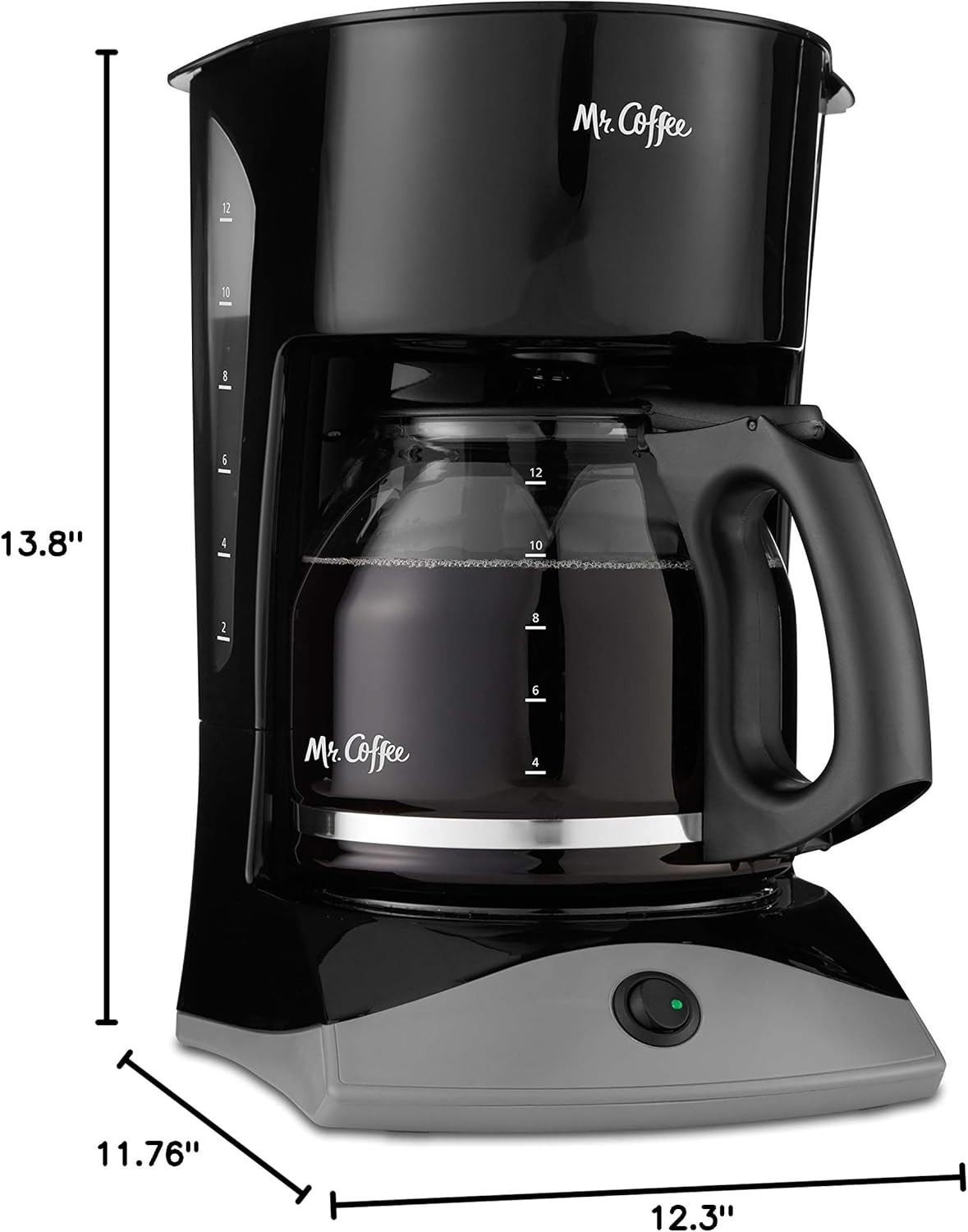 Mr. Coffee 12-Cup Black Coffee Maker - Auto Pause Feature & Glass Carafe for Home & Office